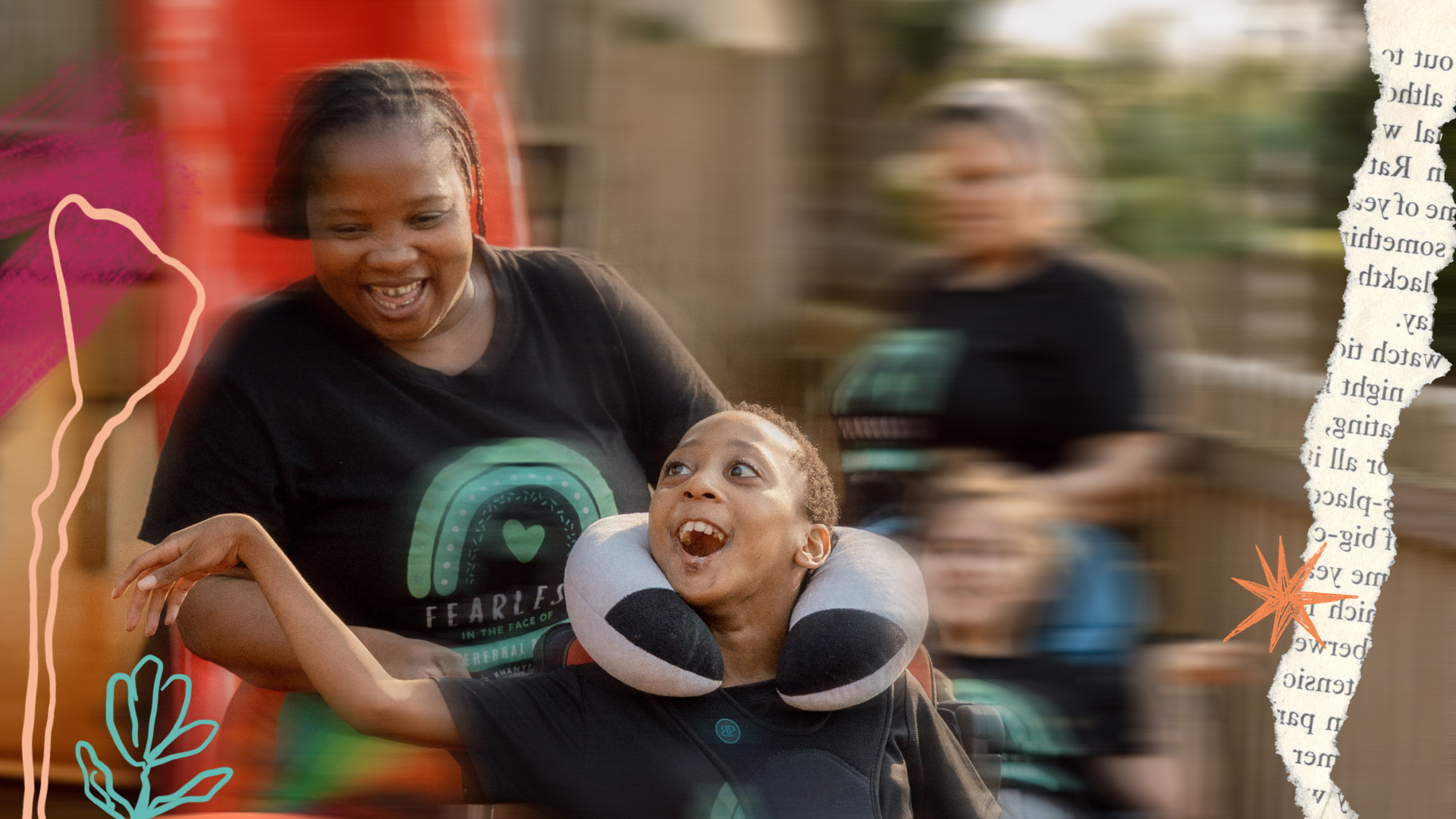 A teacher laughing with a delighted child in a wheelchair at Khanyisa